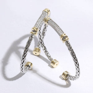 Braid Bangle CZ Bar Center Cylinder Edge Bracelet