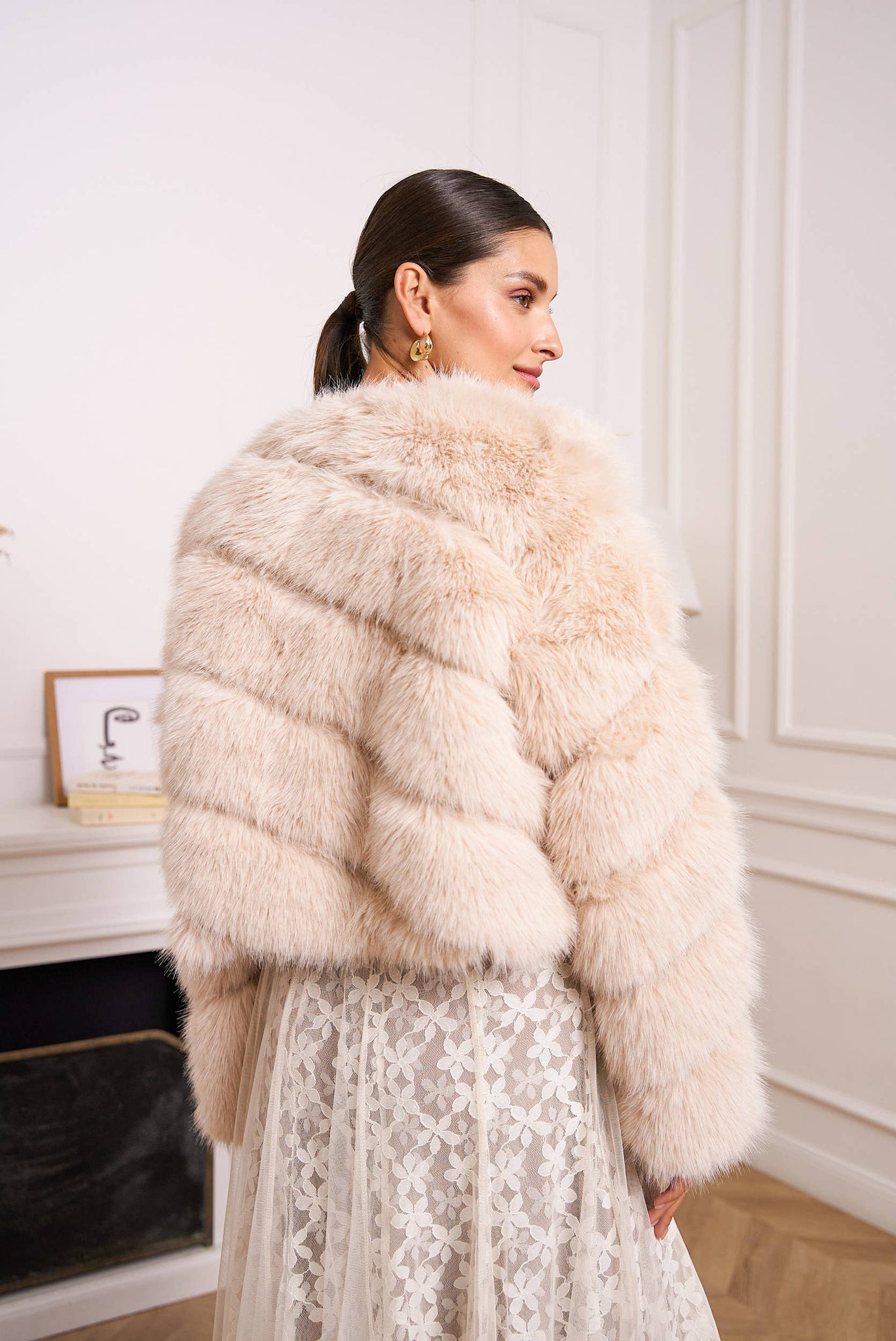 Greta Fur Jacket Coco & White