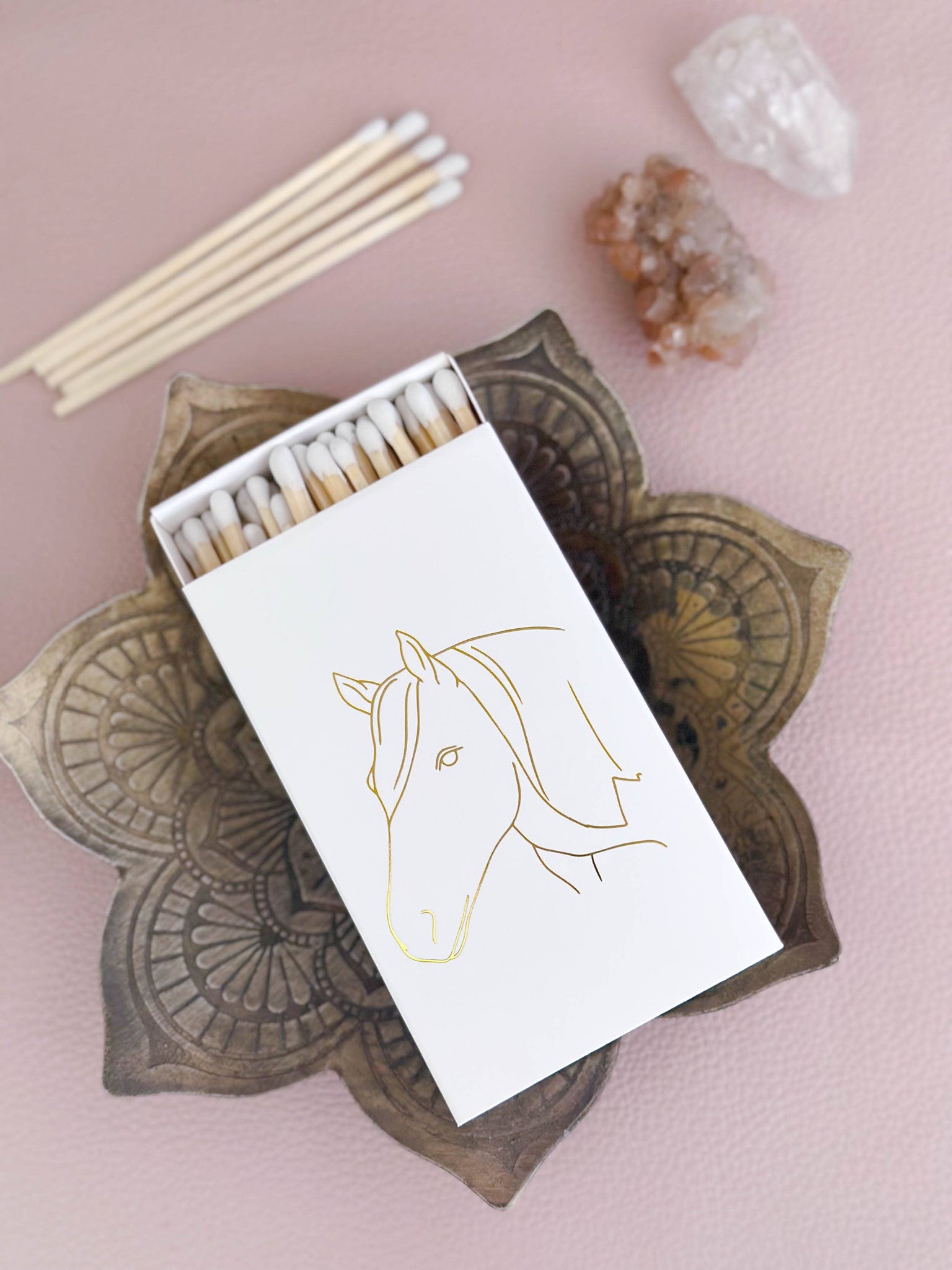 Stable Style - White Oversized Horse Head Matches with Gold Foil