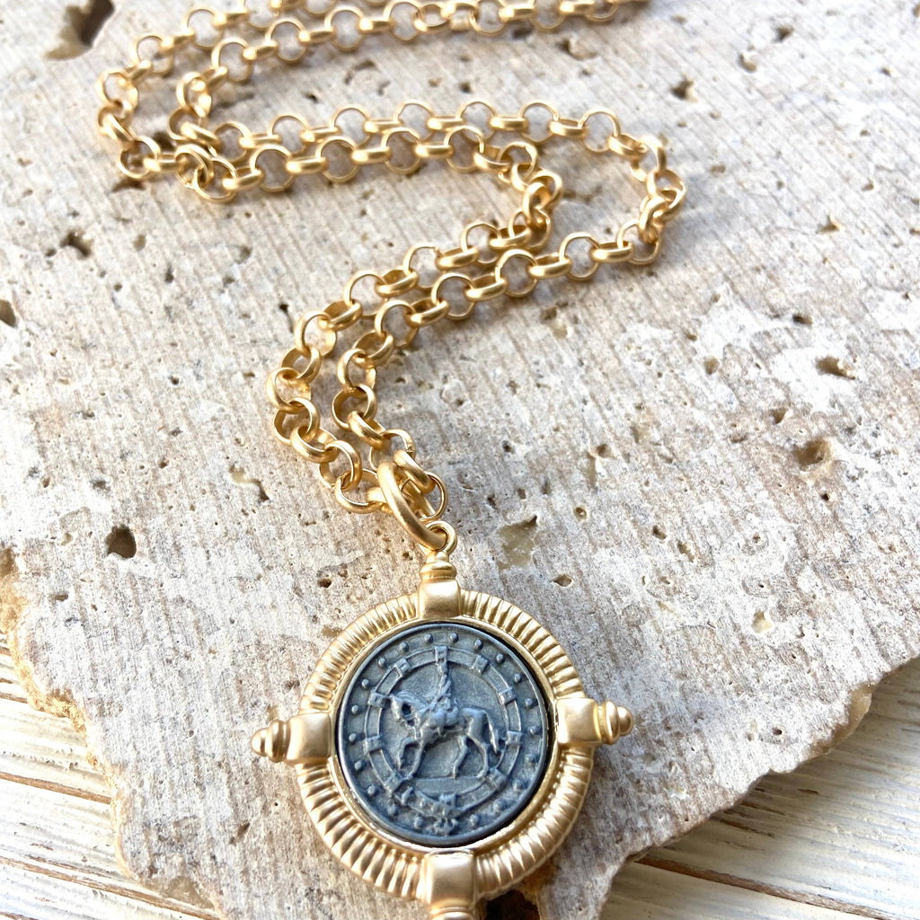 Horse equestrian jewelry coin necklace boutique ranch