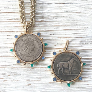 Queen Horse England Royal Family coin jewelry necklace