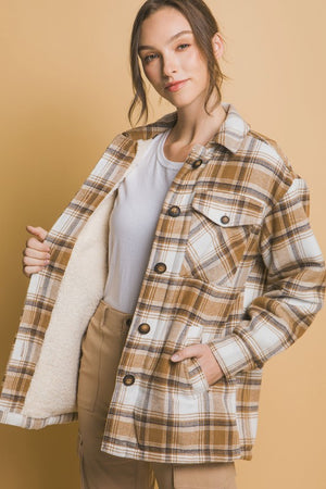 Plaid Shacket with Sherpa Lining