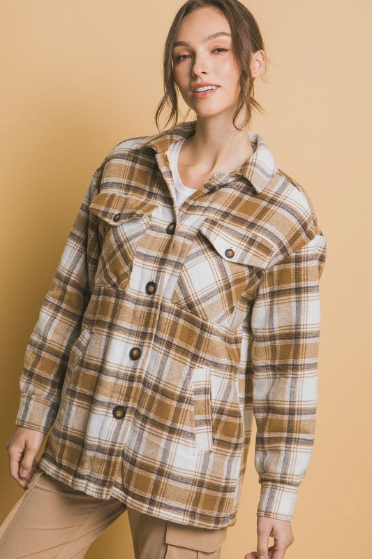 Plaid Shacket with Sherpa Lining