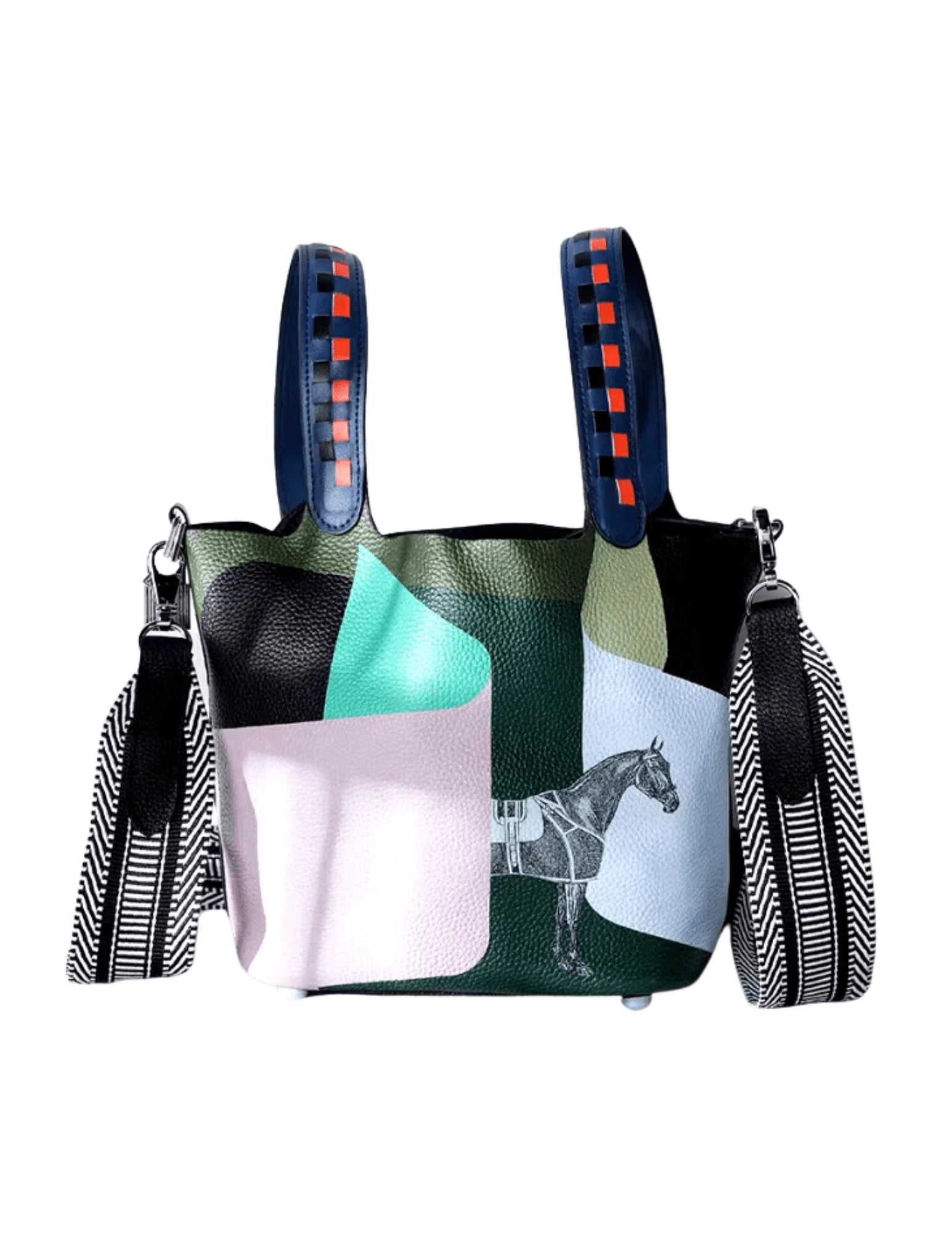 Color Block Equestrian Bucket Bag