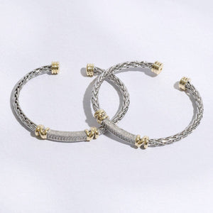 Braid Bangle CZ Bar Center Cylinder Edge Bracelet