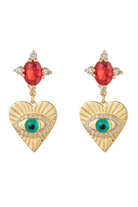 Eye Candy Los Angeles -  Willow Earrings - Green Eyes and Red Stones