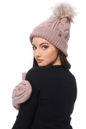 Women's Faux Fur Pom Beanie Hat with Sherpa Lining