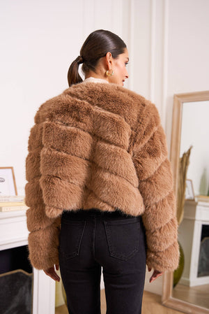 Greta Fur Jacket Coco & White