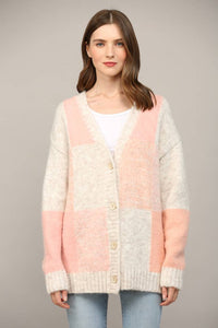 Cube Colorblock Button Closure Cardigan