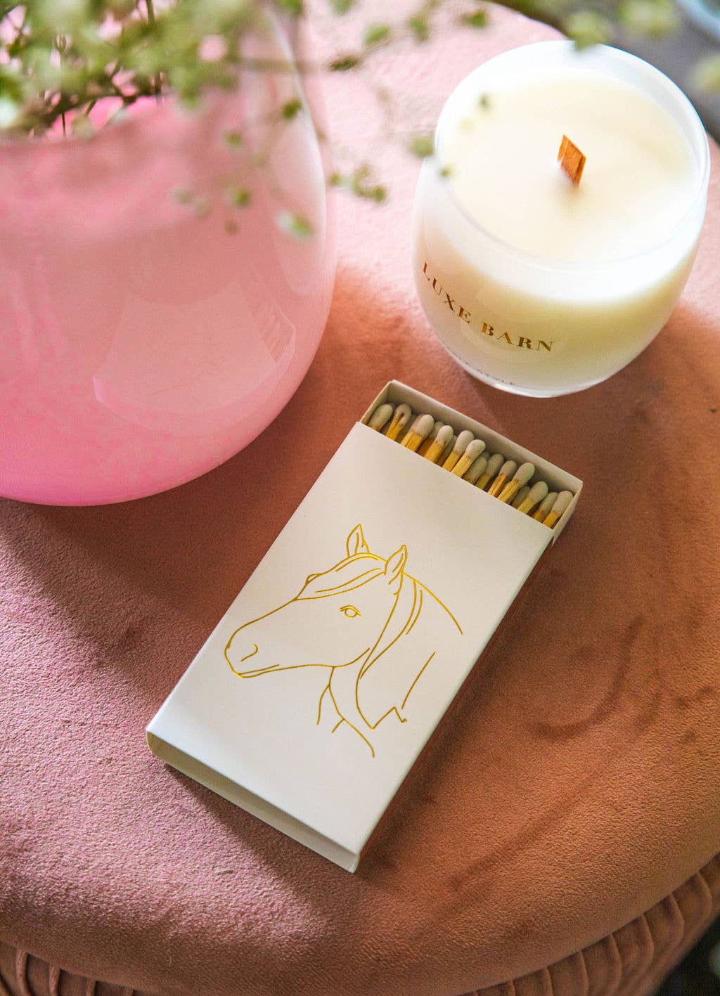 Stable Style - White Oversized Horse Head Matches with Gold Foil