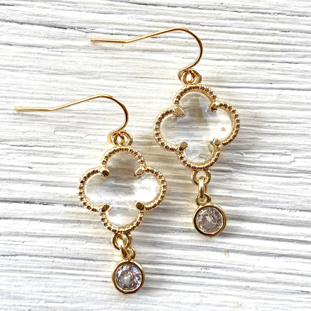 Crystal Clover Quatrefoil Earrings 