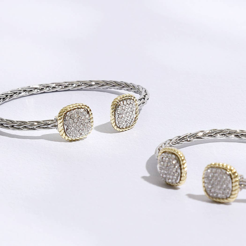 CZ Square Edge Designed Braided Bangle Bracelet