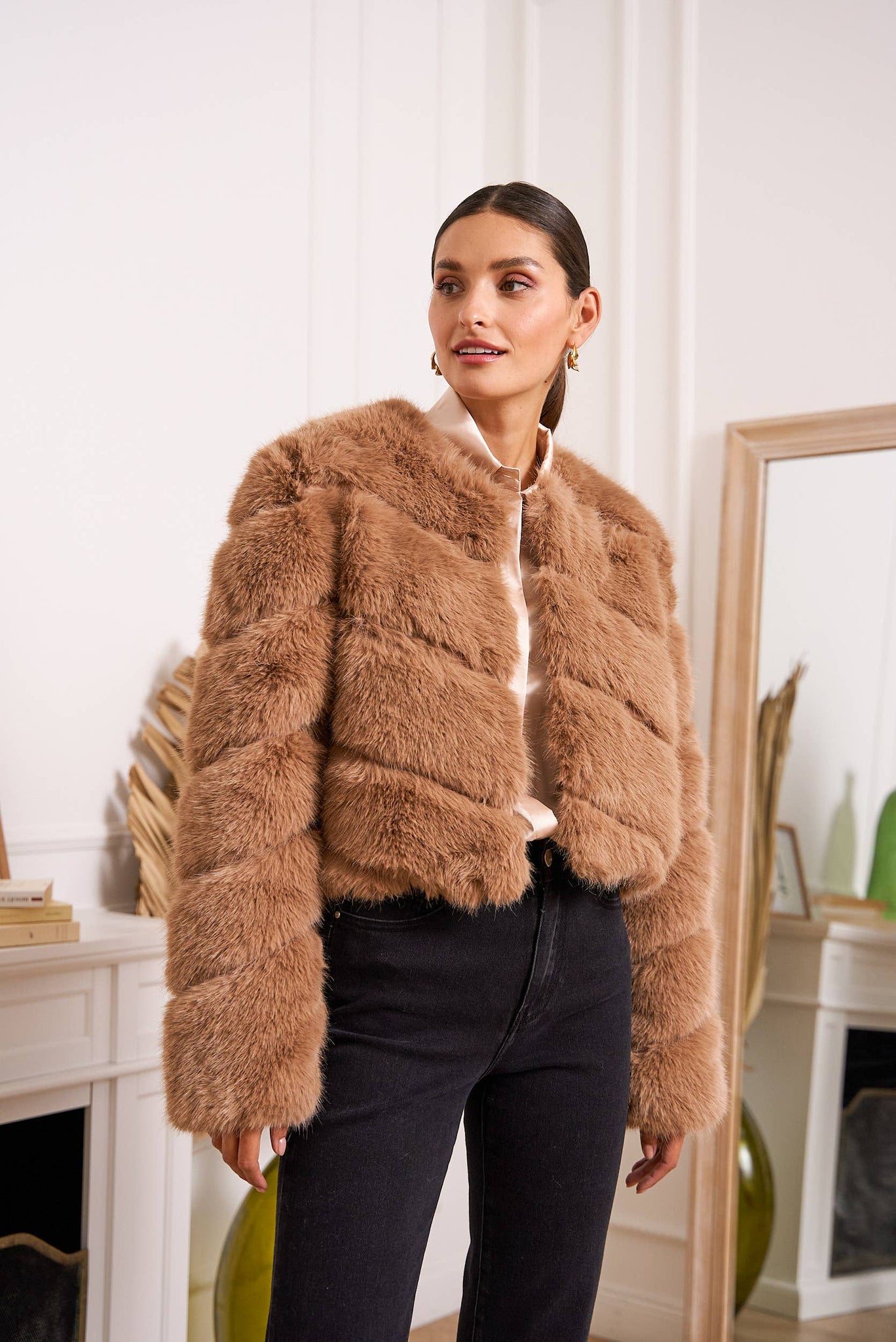 Greta Fur Jacket Coco & White