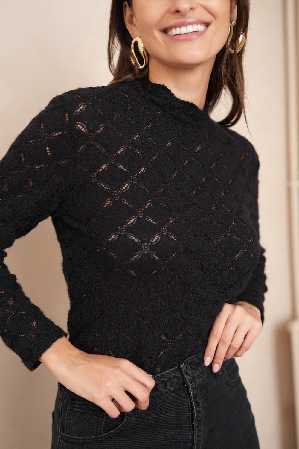 Openwork Pullover -Black