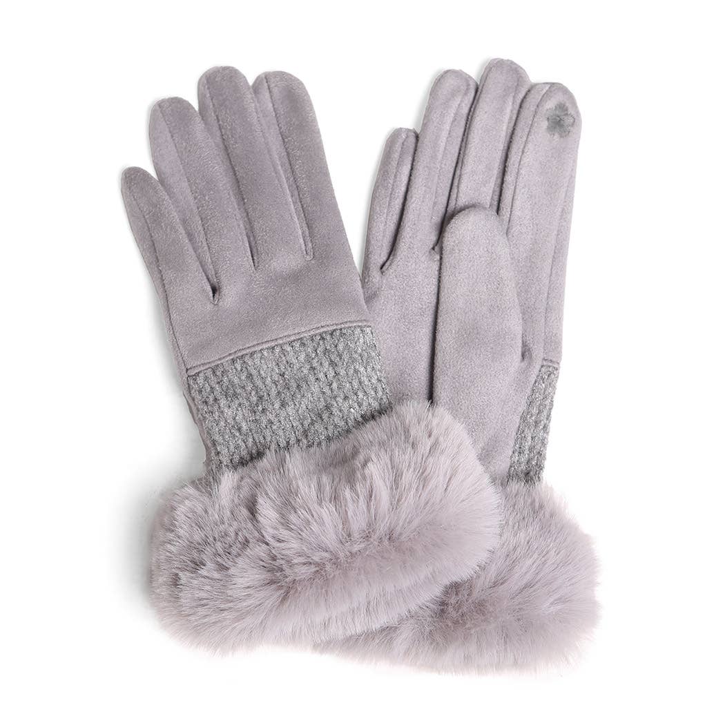 Women's Solid Suede Faux Fur Cuffed Touch Gloves