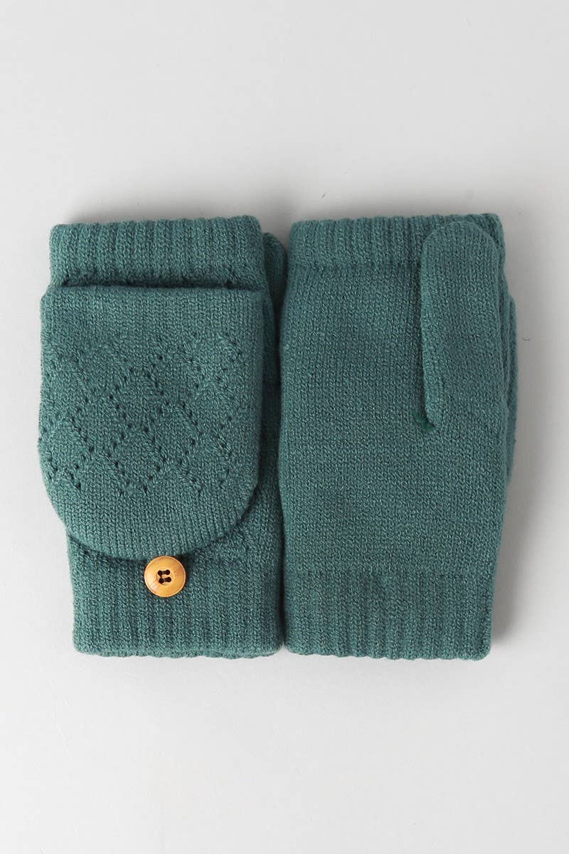 Solid Knit Convertible Fingerless Mittens Gloves