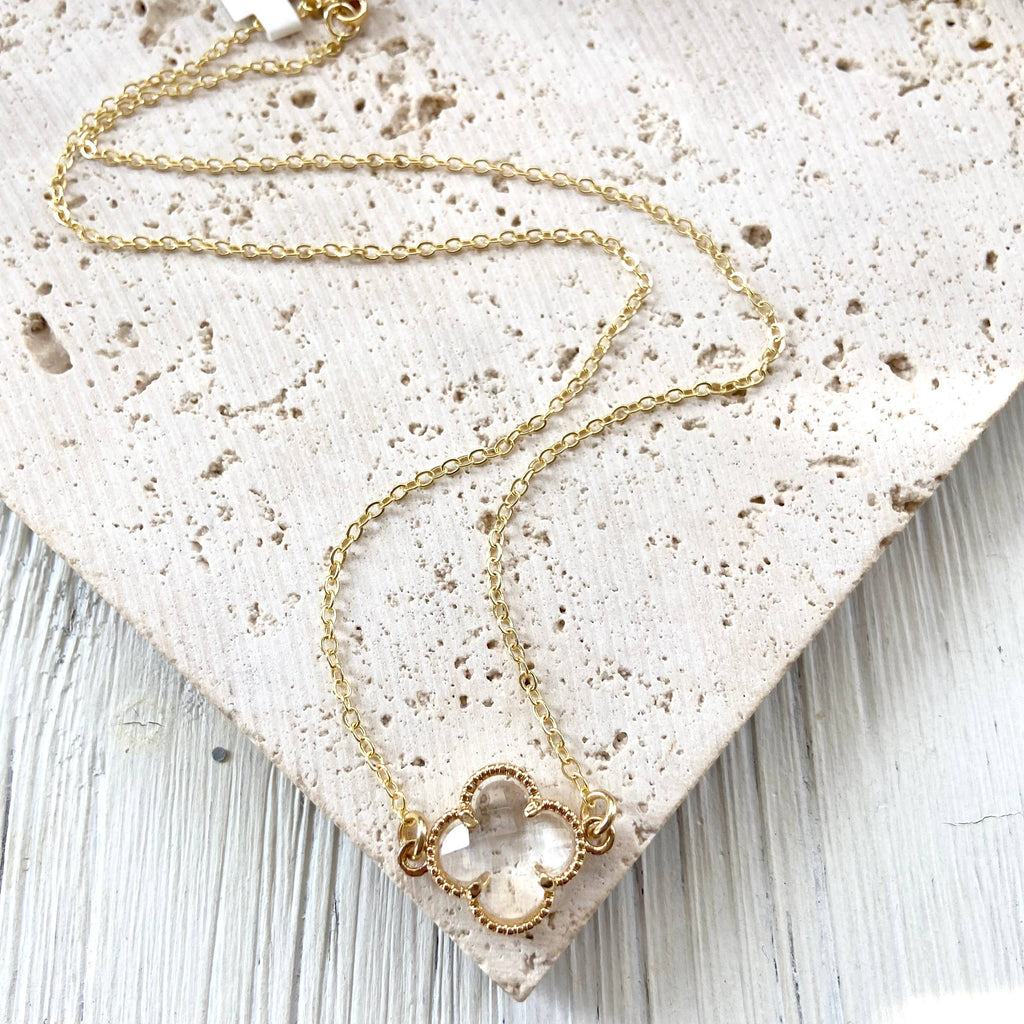 Clover quatrefoil crystal necklace 