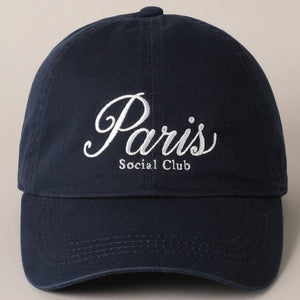 Paris Social Club Text Embroidery Baseball Cap