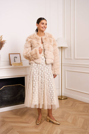 Greta Fur Jacket Coco & White