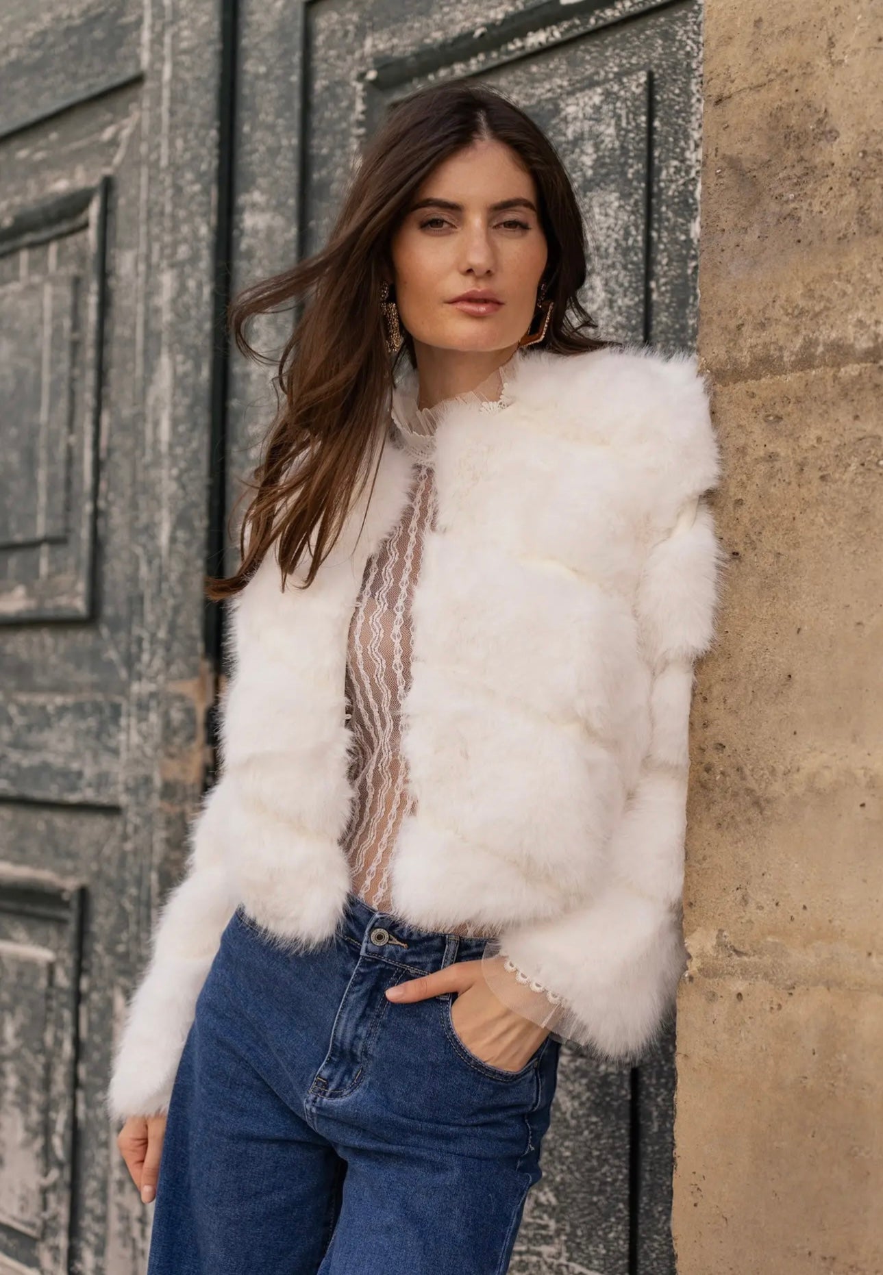 Greta Fur Jacket Coco & White