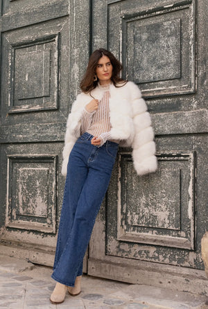 Greta Fur Jacket Coco & White