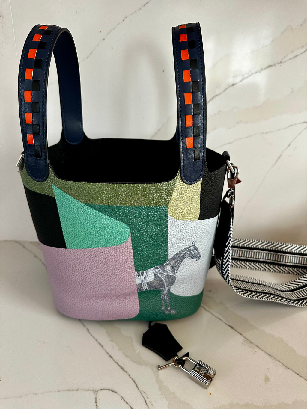 Color Block Equestrian Bucket Bag