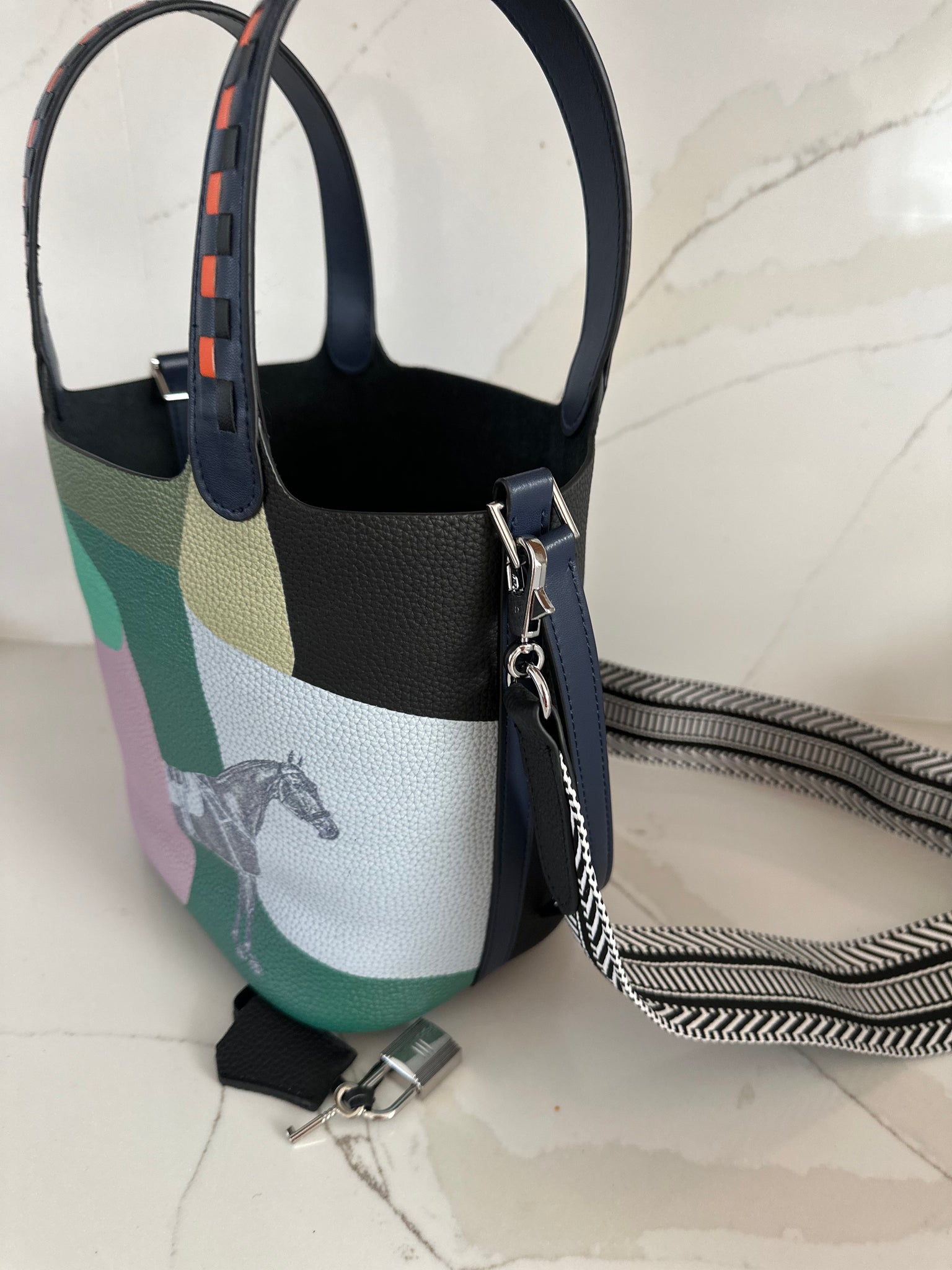 Color Block Equestrian Bucket Bag