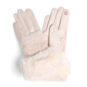 Women's Solid Suede Faux Fur Cuffed Touch Gloves