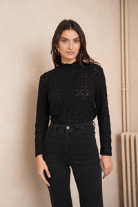 Openwork Pullover -Black