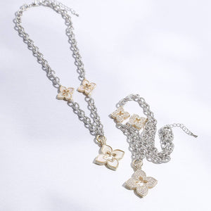 Clover Pave Clover Mop Gold Necklace