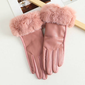 Faux Leather with Faux Fur Cuff Touch Gloves