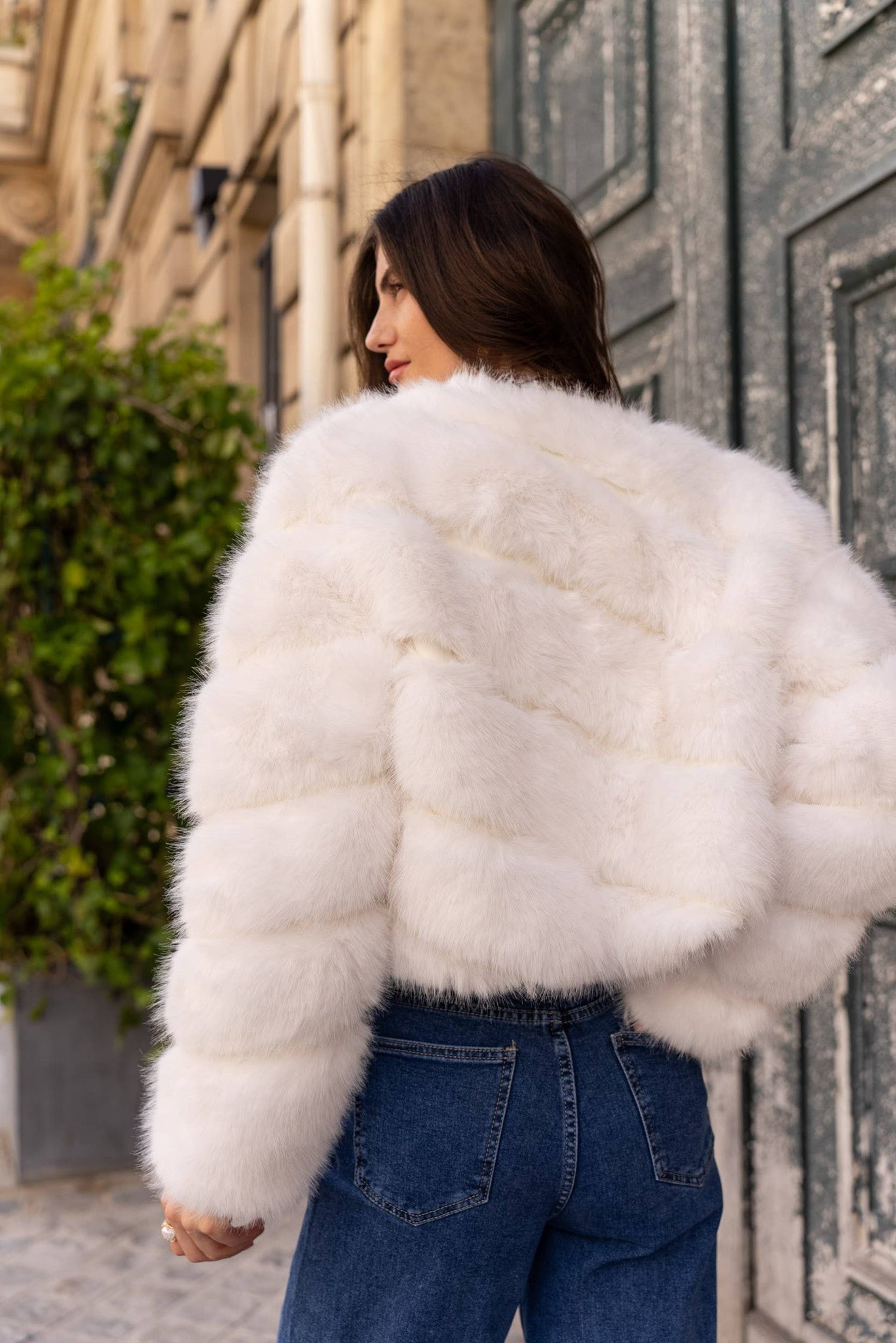 Greta Fur Jacket Coco & White