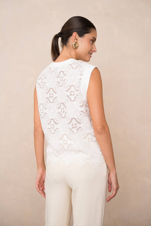 Semi-transparent embroidered lace top