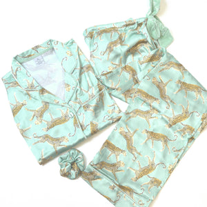 Sage Leopard Satin Pant PJ Set