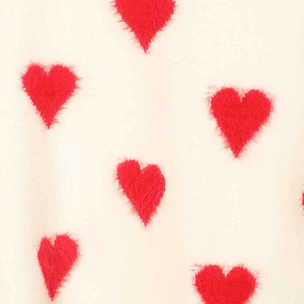 Fuzzy Heart Print Knitted Sweater