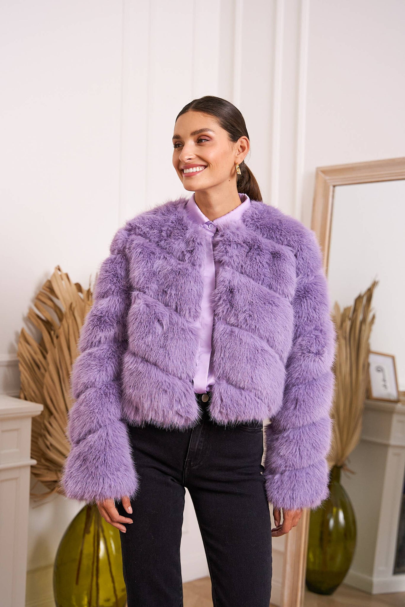 Greta Fur Jacket Coco & White