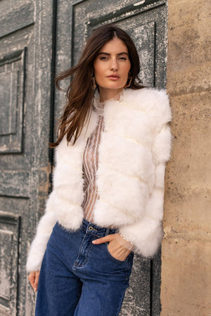 Greta Fur Jacket Coco & White