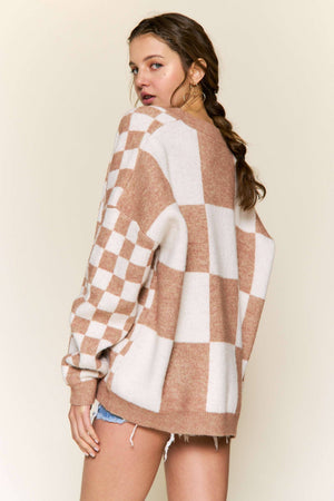 Pink Checkered Cardigan