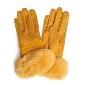 Women's Solid Suede Faux Fur Cuffed Touch Gloves