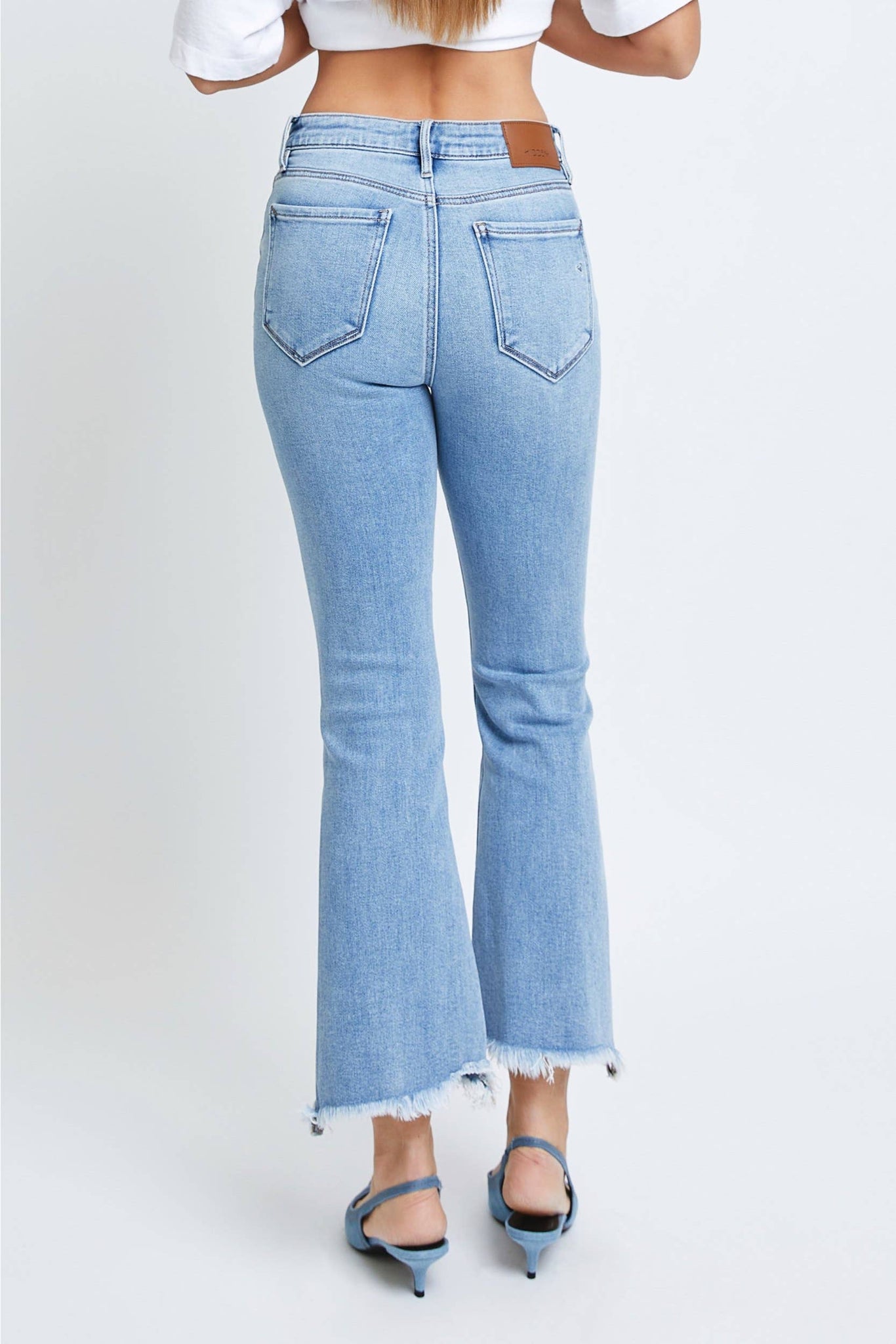 Hidden Jeans - Medium Wash Clean Frayed Hem Stretch Crop Flare
