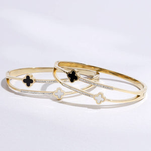 Gold Plated Two Tone Clover CZ Bangle Bracelet