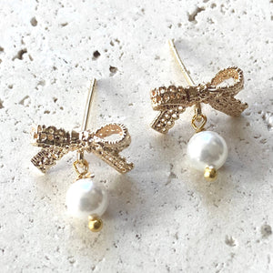 Bow Ribbon Lace Jewelry Pearl Earrings