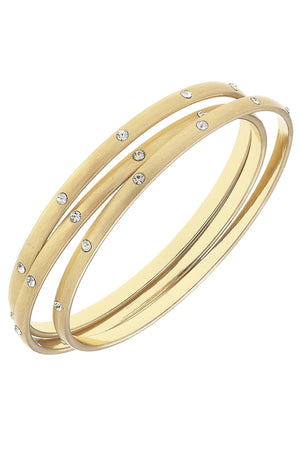 Canvas Style - Leslie Rhinestone Bangle (Set of 3) in Satin Gold