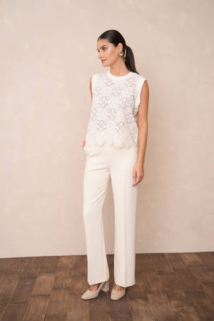 Semi-transparent embroidered lace top