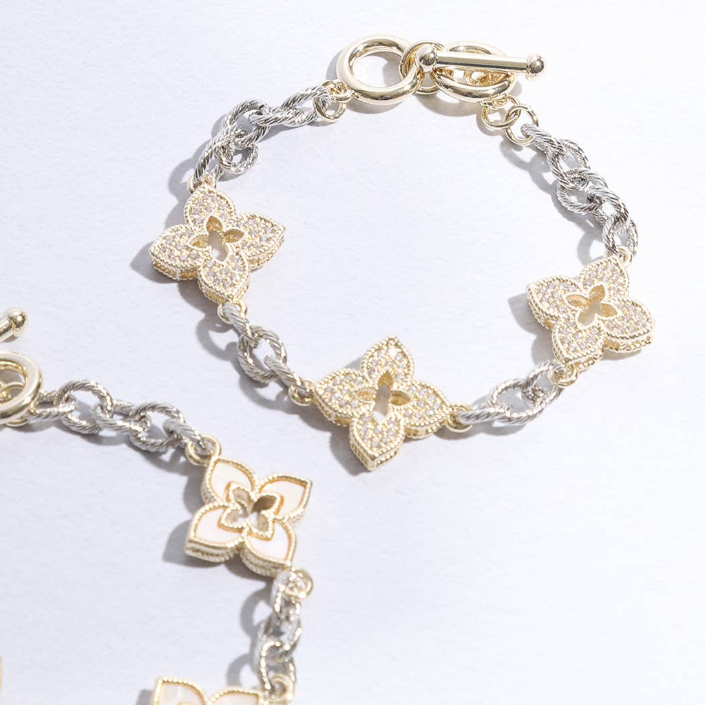 3 Clover Pave Clover Mop Link Bracelet