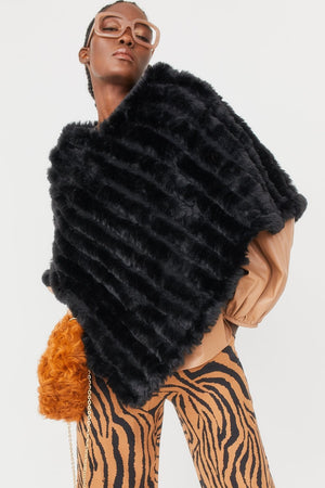 Black Faux Fur Poncho