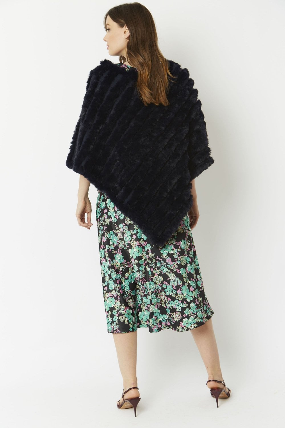 Navy Faux Fur Poncho