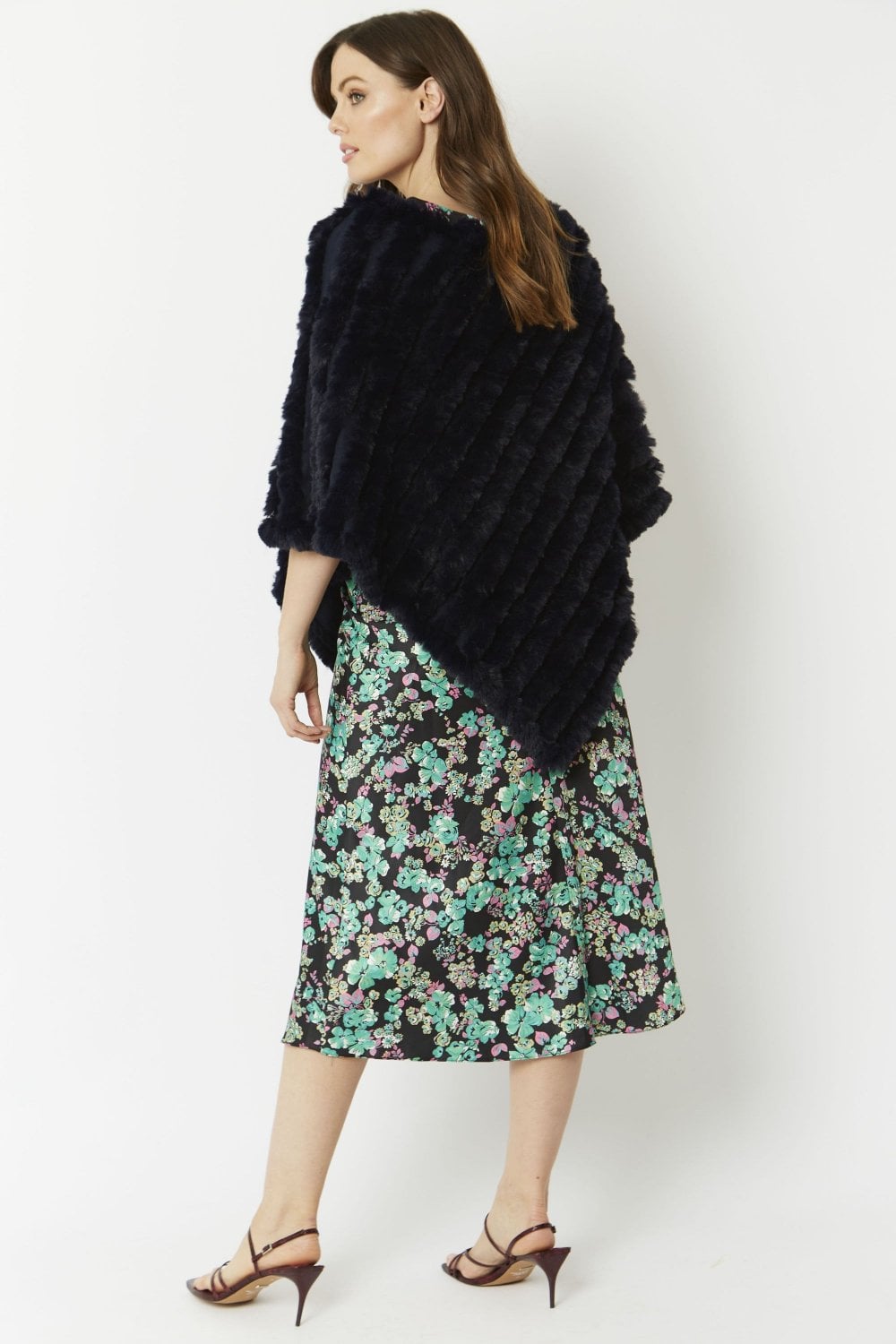 Navy Faux Fur Poncho